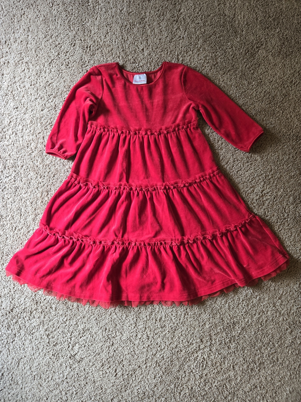 Hanna Andersson Red Velvet Tiered Twirl Dress 120